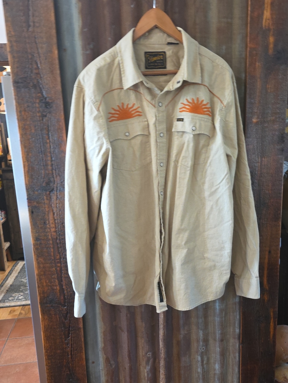 Men's Howler Brothers Tan Western Shirt Jacket with Orange Embroidery XXL